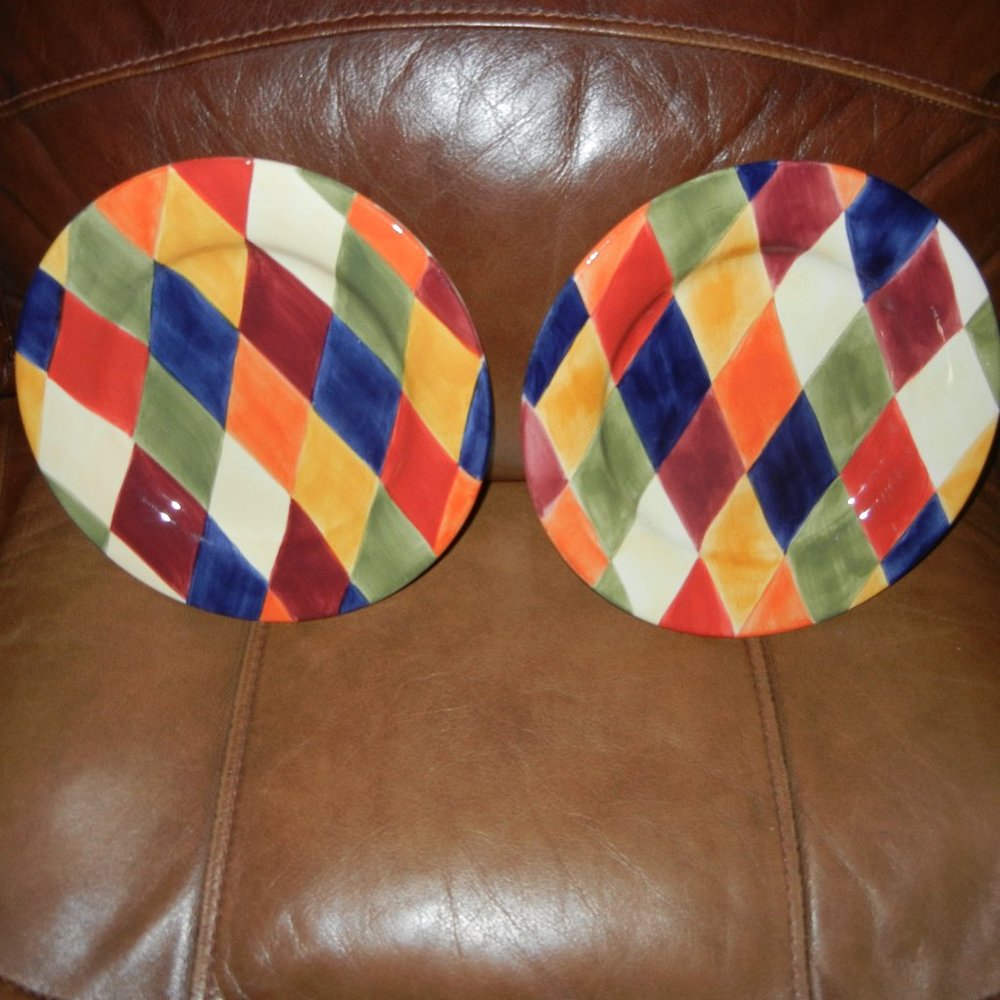 ARTIMINO  Ciao Harlequin Colorful Argyle PLATES 9”. Set of 2.